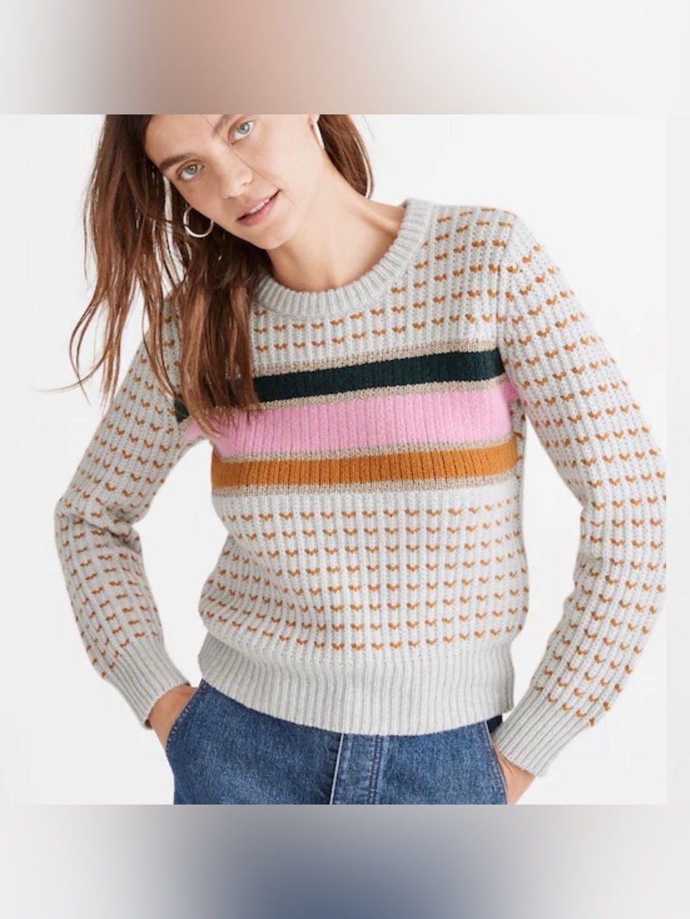 Madewell‎ Striped Barfield Sweater Heather Blizzard XXS